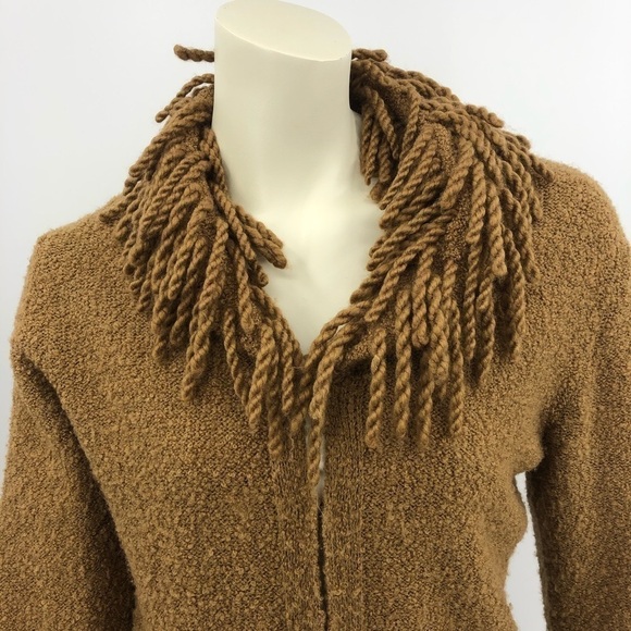 Lucidity Women’s M Cardigan Sweater Tan Fringe Wool Blend Long Sleeve RN# 75343 - Picture 3 of 13